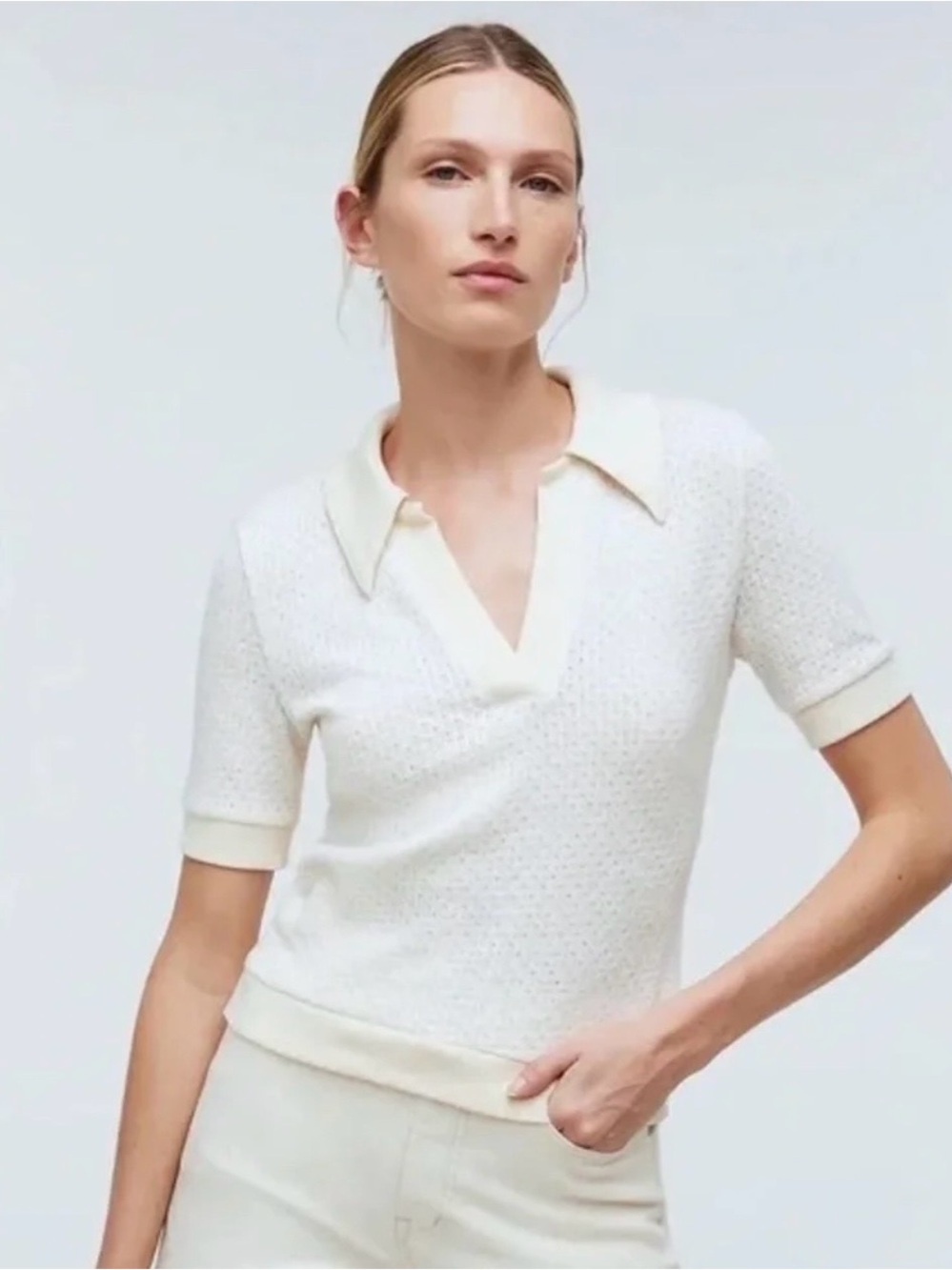Madewell Collared Pointelle Sweater Tee Ivory Size Small